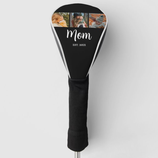 Mom Established Modern Script Black 3 Photo Golf Headcover (Vorderseite)