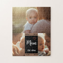 Mom Established Modern Script Black 3 Photo Jigsaw Puzzle