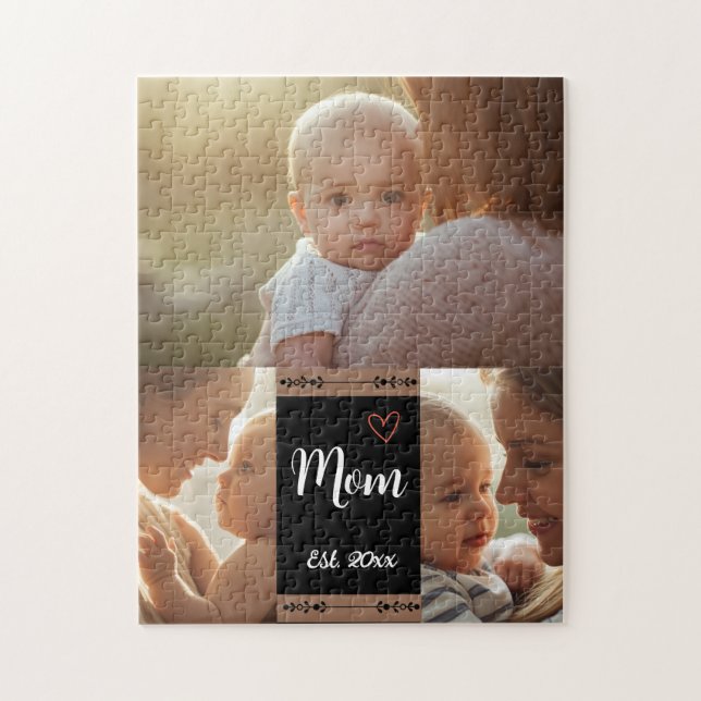 Mom Established Modern Script Black 3 Photo Jigsaw Puzzle (Vertikal)