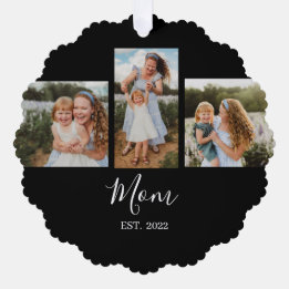 Mom Established Modern Script Black 3 Photo Ornament Karte