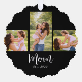 Mom Established Modern Script Black 3 Photo Ornament Karte