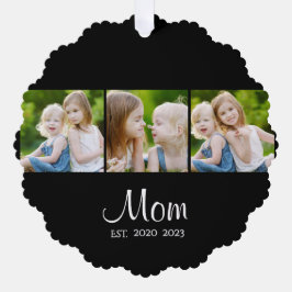 Mom Established Modern Script Black 3 Photo  Ornament Karte