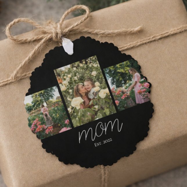 Mom Established Modern Script Black 3 Photo  Ornament Karte (Von Creator hochgeladen)