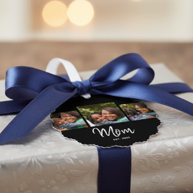 Mom Established Modern Script Black 3 Photo  Ornament Karte (Von Creator hochgeladen)