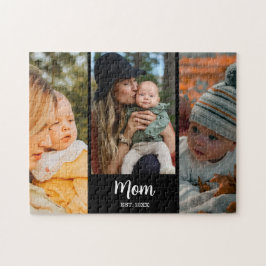 Mom Established Modern Script Black 3 Photo Puzzle