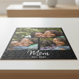 Mom Established Modern Script Black 3 Photo Puzzle
