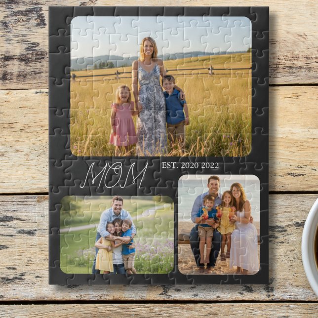 Mom Established Modern Script Black 3 Photo Puzzle (Von Creator hochgeladen)