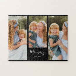 Mom Established Modern Script Black 3 Photo Puzzle