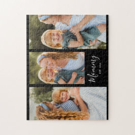 Mom Established Modern Script Black 3 Photo Puzzle