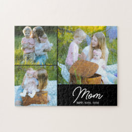 Mom Established Modern Script Black 3 Photo Puzzle