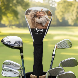 Mom Established Modern Script Photo Black Golf Headcover