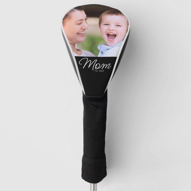 Mom Established Modern Script Photo Golf Headcover (Vorderseite)