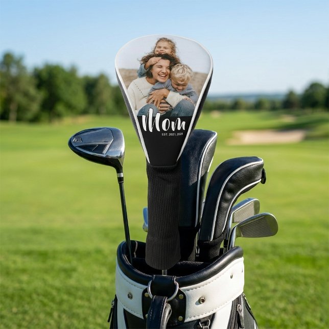 Mom Established Modern Script Photo Golf Headcover (Mom Established Modern Script Photo Golf Head Cover)