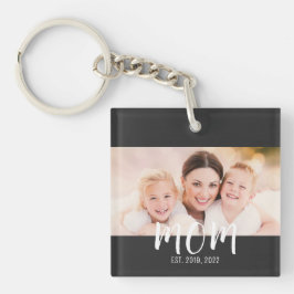 Mom Established Modern Script Photo Keychain Schlüsselanhänger