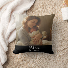 Mom Established Modern Script Photo Throw Kissen