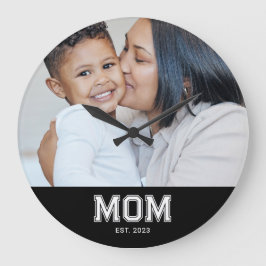 Mom Established Modern White Bold Photo Round Große Wanduhr
