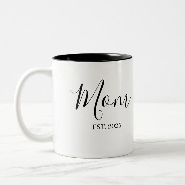 Mom Established New Mom Gift Minimalist Zweifarbige Tasse (Links)