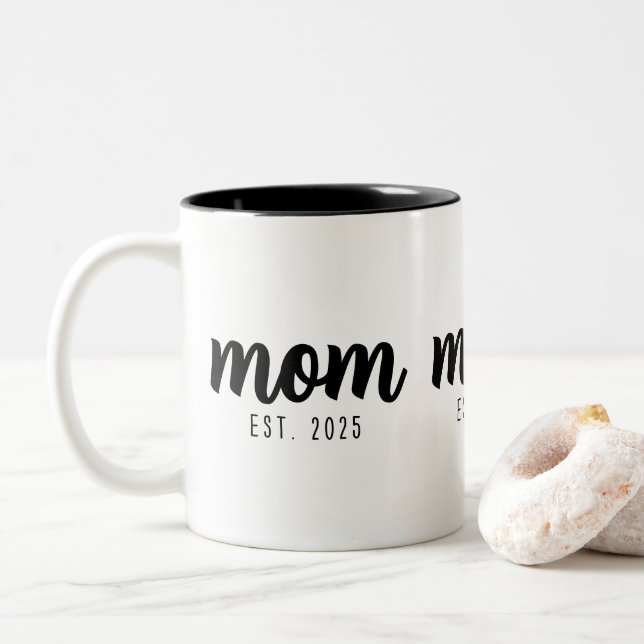 Mom Established New Mom Gift  Zweifarbige Tasse (Mit Donut)