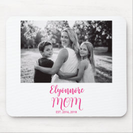 Mom Established Pink Script Name Photo  Mousepad