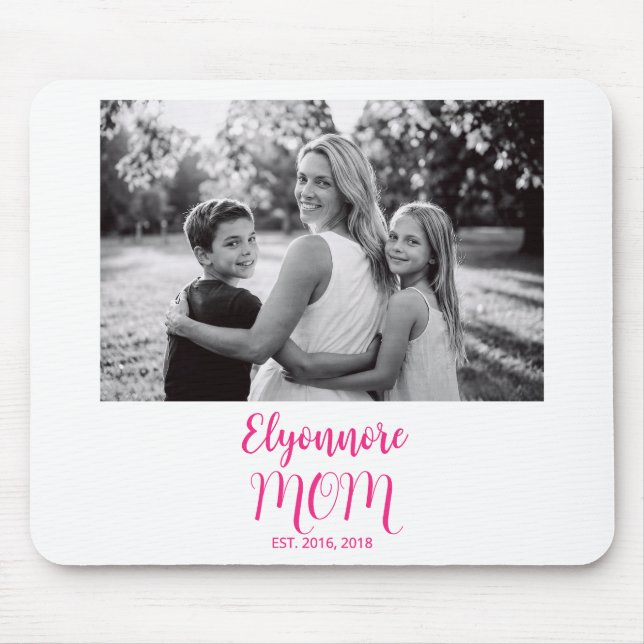 Mom Established Pink Script Name Photo  Mousepad (Vorne)
