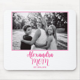 Mom Established Pink Script Name Photo  Mousepad