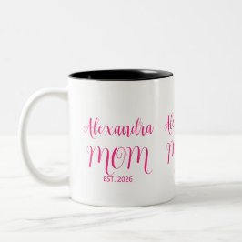 Mom Established Pink Script Name  Two-Tone Coffee Zweifarbige Tasse