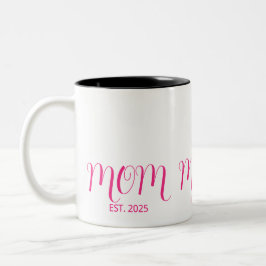 Mom Established Pink Script New Mom Gift Zweifarbige Tasse