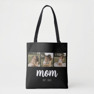 Mom Established Schrift Schwarz 3 Fotos Tote Bag