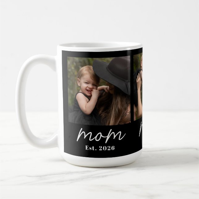 Mom Established Script Black 3 Photo  Coffee Mug Kaffeetasse (Links)