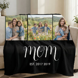 Mom Established Script Black 3 Photo Fleecedecke