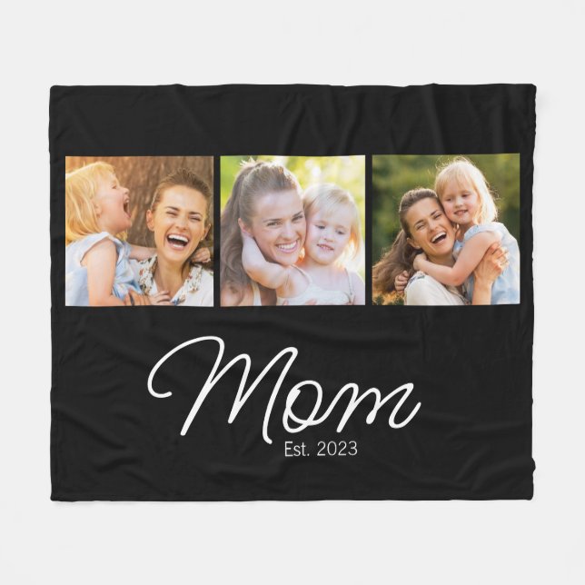 Mom Established Script Black 3 Photo Fleecedecke (Vorderseite (Horizontal))