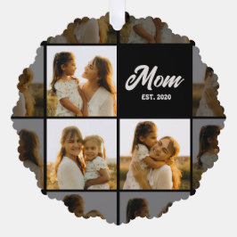 Mom Established Script Black 3 Photo Grid Ornament Karte