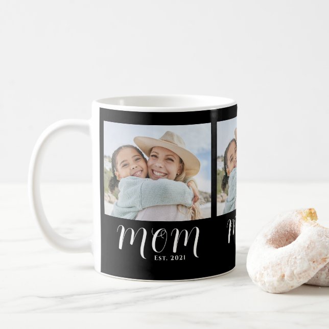 Mom Established Script Black 3 Photo Kaffeetasse (Mit Donut)