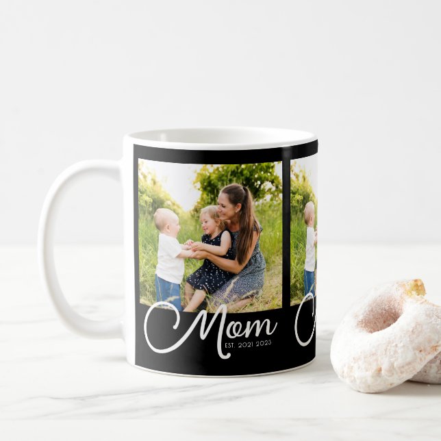 Mom Established Script Black 3 Photo  Kaffeetasse (Mit Donut)