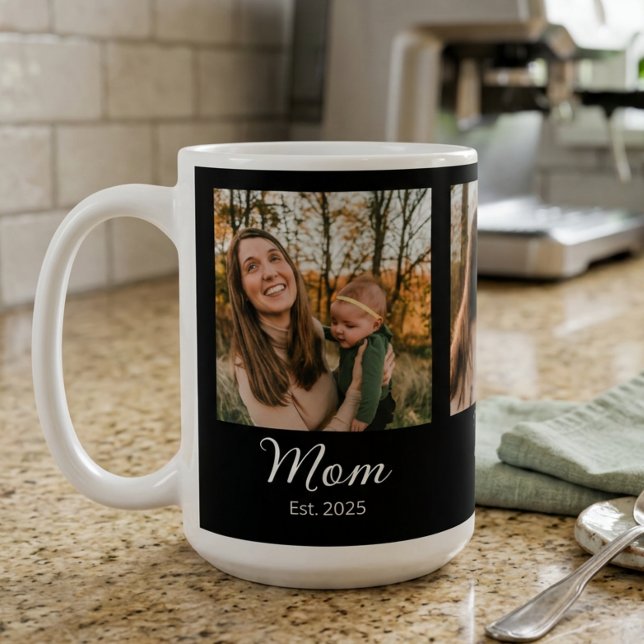 Mom Established Script Black 3 Photo Kaffeetasse (Von Creator hochgeladen)