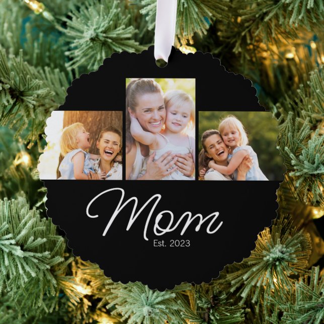 Mom Established Script Black 3 Photo Ornament Karte (Insitu (Baum))