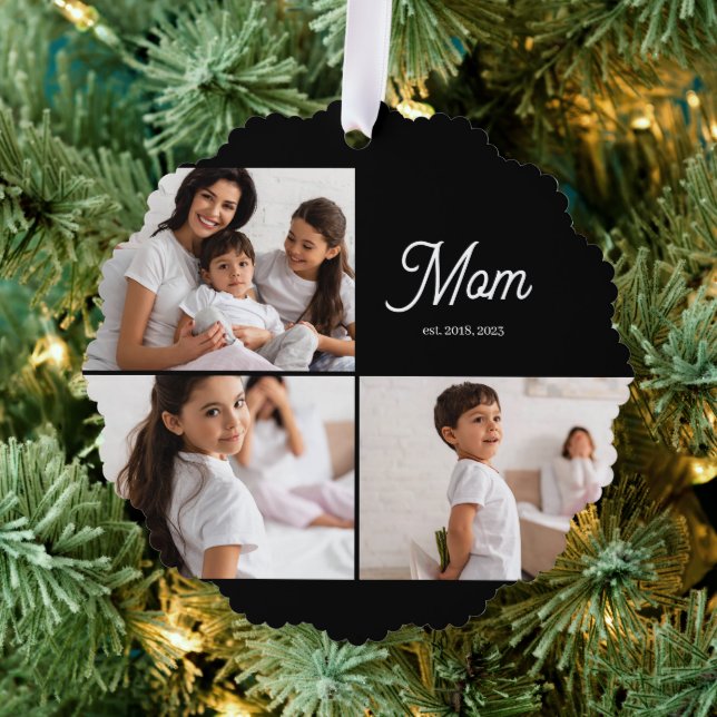 Mom Established Script Black 3 Photo Ornament Karte (Insitu (Baum))