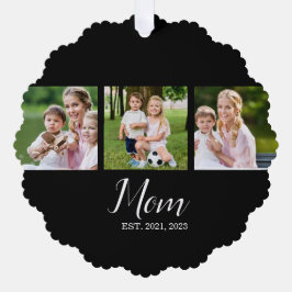 Mom Established Script Black 3 Photo Ornament Karte