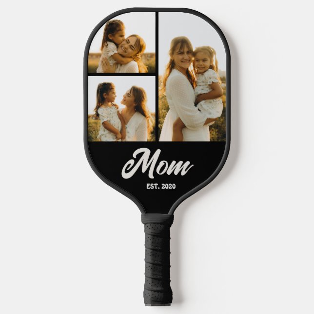 Mom Established Script Black 3 Photo Pickleball Schläger (Vorderseite)