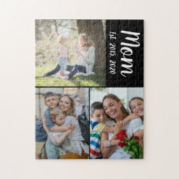Mom Established Script Black 3 Photo Puzzle