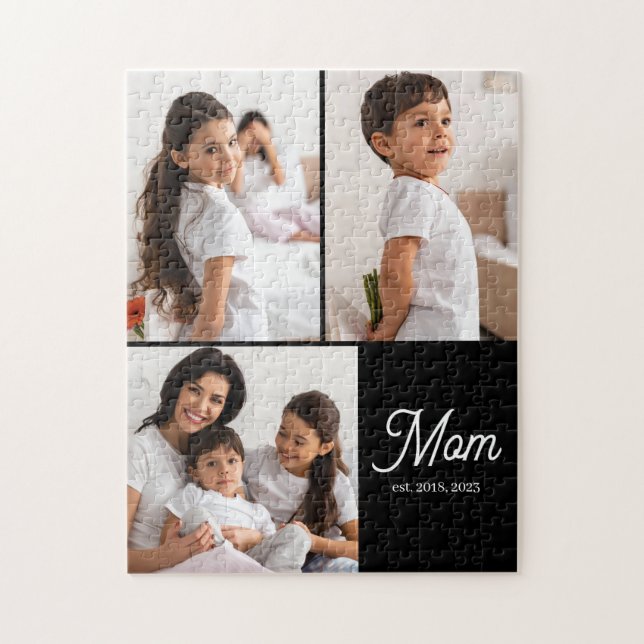 Mom Established Script Black 3 Photo Puzzle (Vertikal)