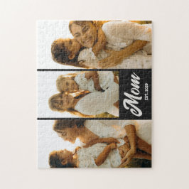 Mom Established Script Black 3 Photo Puzzle