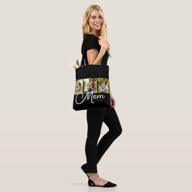 Mom Established Script Black 3 Photo Tote Bag (Am Model)