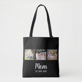 Mom Established Script Black 3 Photo Tote Bag
