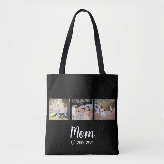 Mom Established Script Black 3 Photo Tote Bag (Vorderseite)