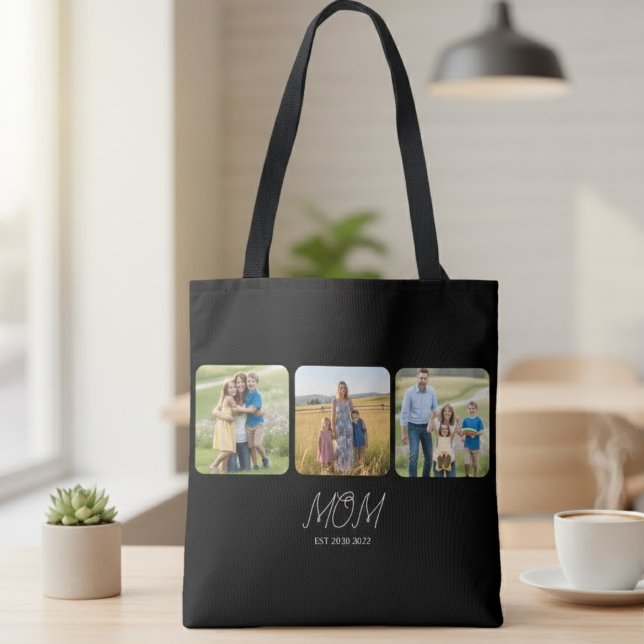 Mom Established Script Black  3 Photo  Tote Bag (Von Creator hochgeladen)