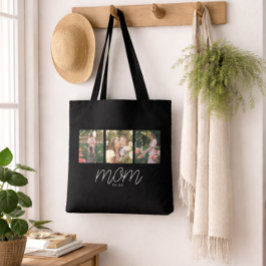 Mom Established Script Black 3 Photo Tote Bag