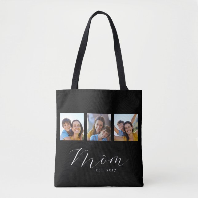 Mom Established Script Black 3 Photo Tote Bag (Vorderseite)