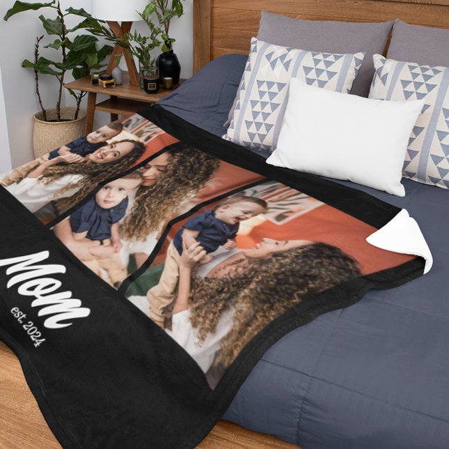 Mom Established Script Black Photo Fleecedecke (Von Creator hochgeladen)