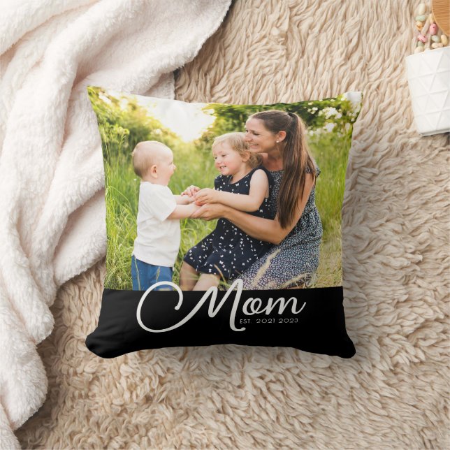 Mom Established Script Black Photo  Kissen (Decke)